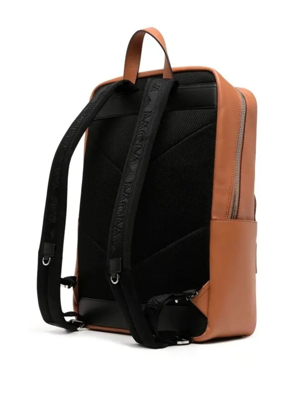 MCM Aren Cognac Leather Backpack with Front Logo Pocket